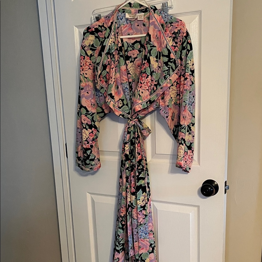 Victoria's Secret Floral Satin Robe in Black, Pink, Green